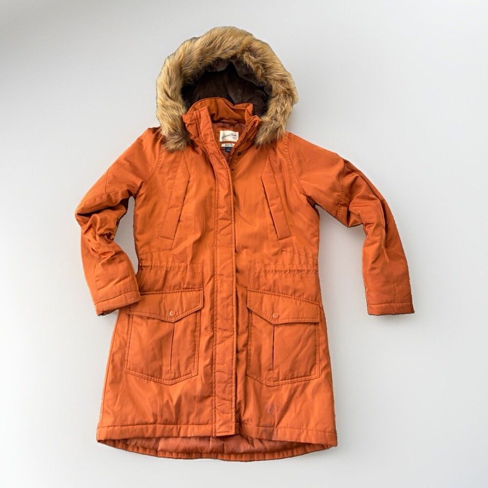Universal Thread Womens Parka Jacket Small S Burnt Orange Winter Coat Fur Hood
